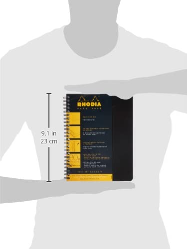 Rhodia 193469C - Spiral Notebook (Full Bound) Black Notebook - A5+ - Ruled - 160 Detachable Pages