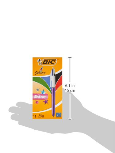 BIC 4 Colours Shine Ballpoint Pens - Metallic Purple Body, Box of 12