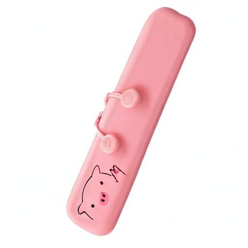 LIHIT LAB PuniLabo Slim Zipper Pen Pouch, 7.9" × 1.9", Pig (A7717-5)