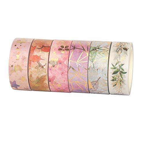 YUBBAEX Floral Gold Washi Tape Set 6 Rolls VSCO Foil Masking Tape Decorative for Arts, DIY Crafts