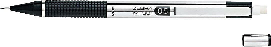 Zebra Pen M-301 Stainless Steel Mechanical Pencils, 0.5mm Fine Point HB Lead Pencil, 6 Pack with 15