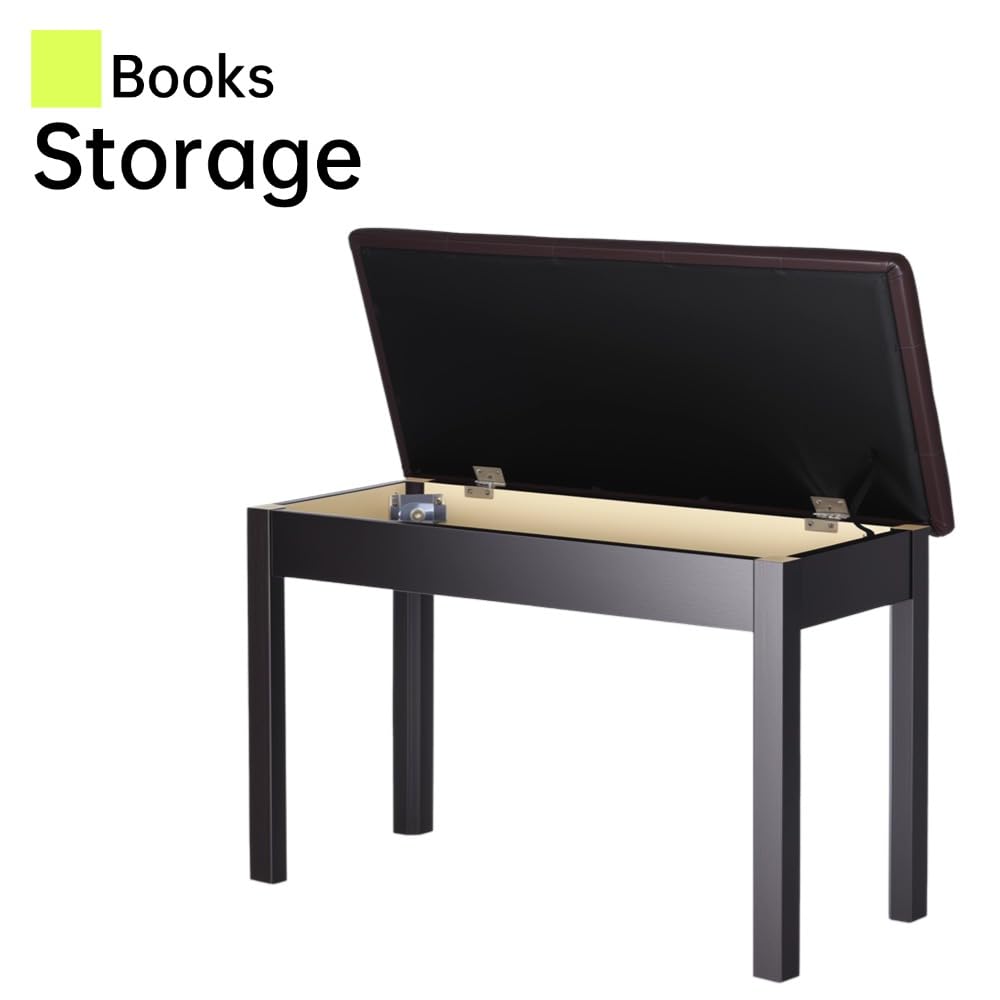 Sanpuli Solid Wood Duet Piano Bench with Storage, Piano Stool and Padded Cushion, Keyboard Bench