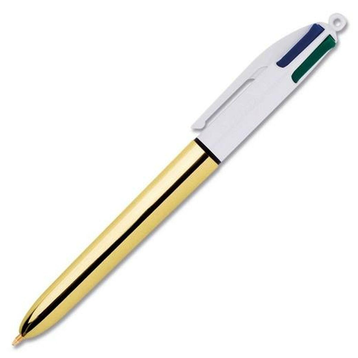 BIC 4 Colours Shine Ballpoint Pens Medium Point (1.0 mm) - Metallic Gold Barrel, Box of 12