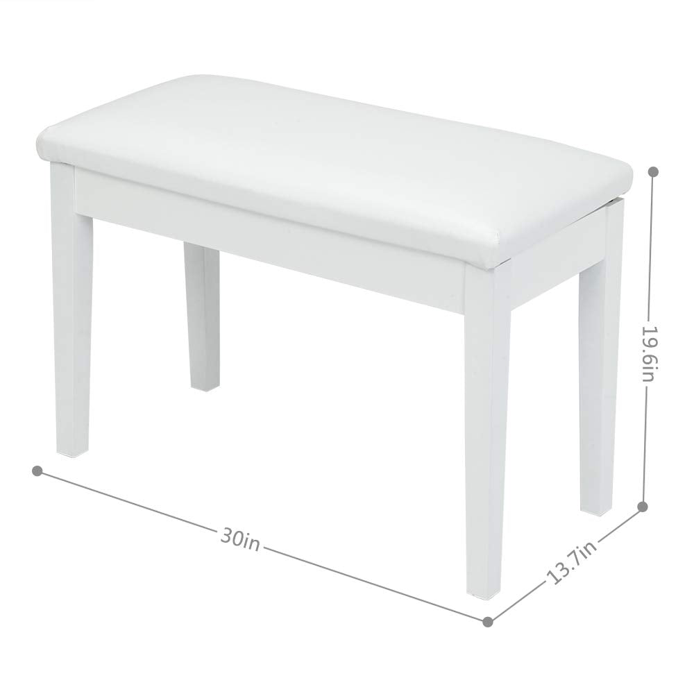 Bonnlo White Duet Piano Bench with Storage, Wooden Padded Seat