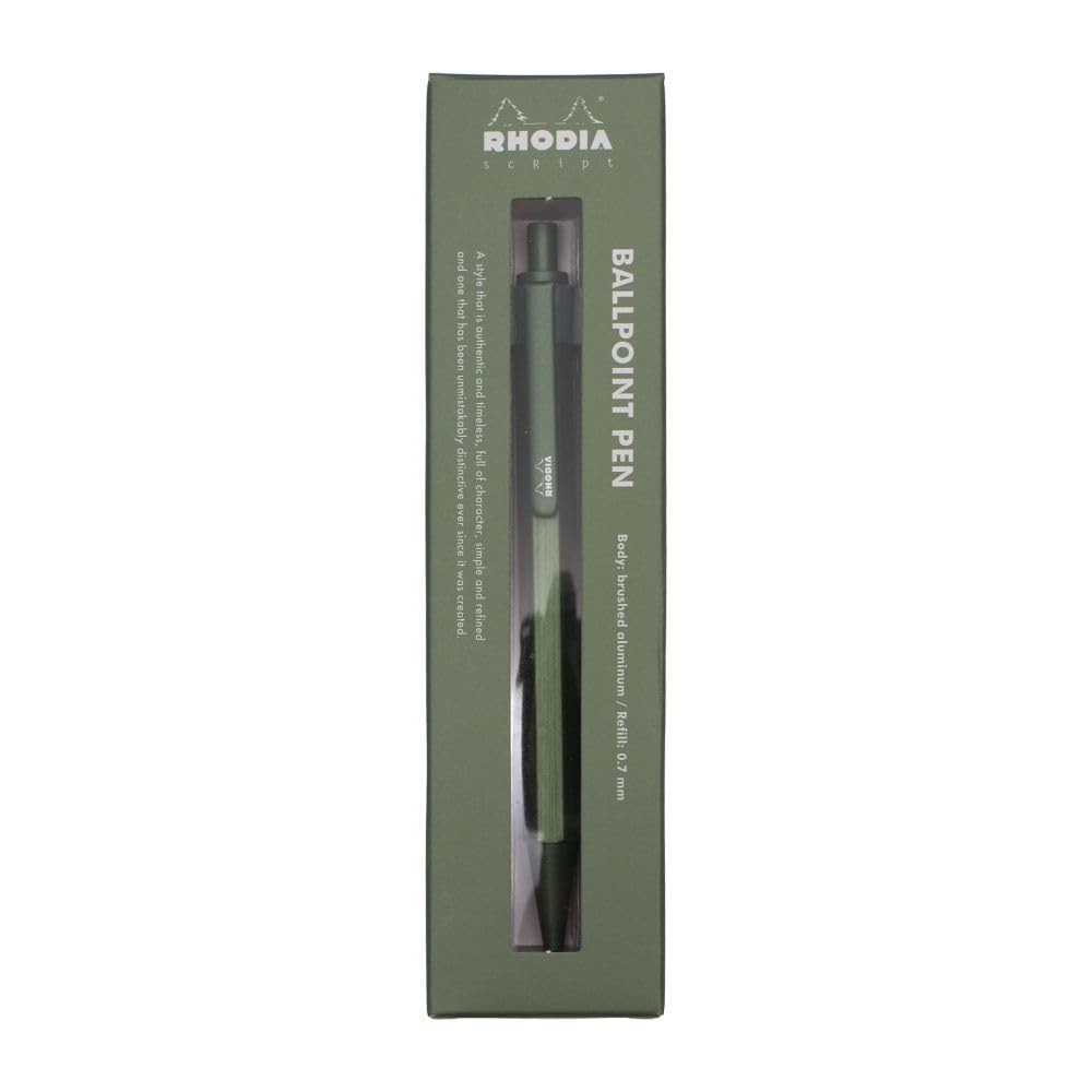 RHODIA 9387C - scRipt Refillable Ballpoint Pen Hexagonal Brushed Aluminium Barrel - Sage - 0.7 mm