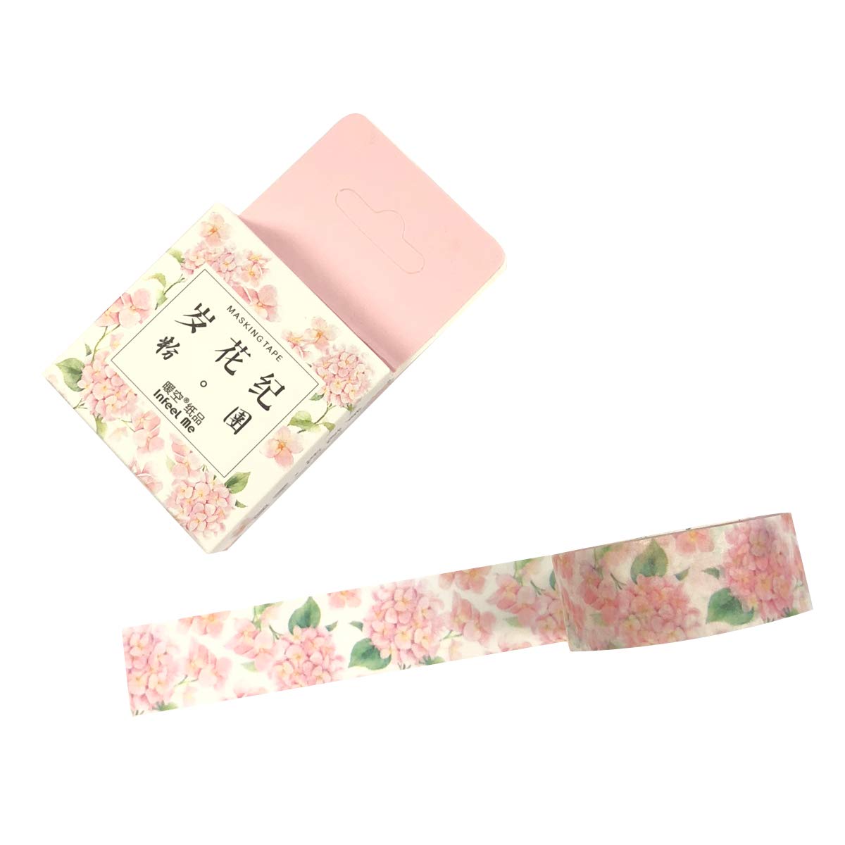 Wrapables Flowers and Greens Washi Masking Tape, 15mm x 7m Pink Hydrangeas