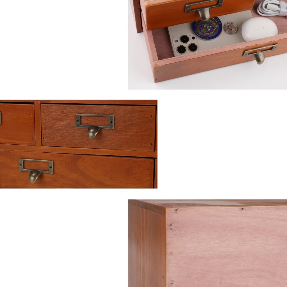 Wooden Drawers Apothecary Cabinet Brown Wood Desktop Organizer Box