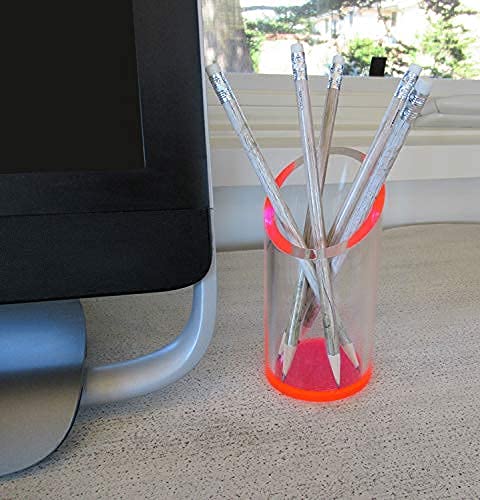OfficeGoods Acrylic Pen Holder, 5.25” H x 2.5” W, Neon Red