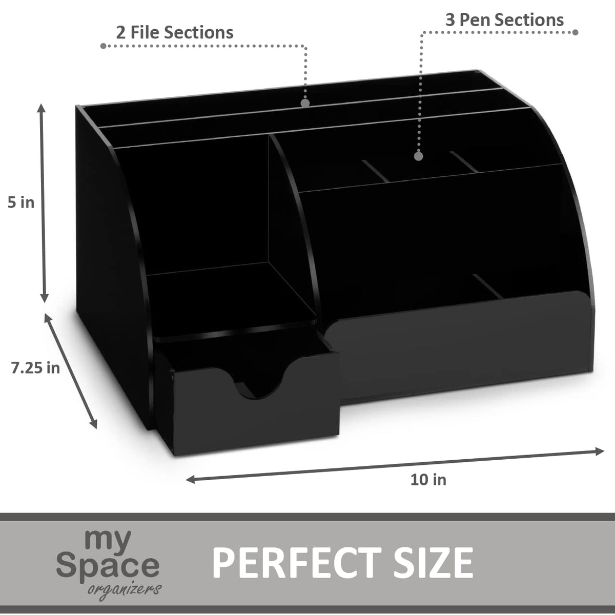 My Space Organizers Black Desk Organizer with 9 Compartments - Desktop Office Supplies and Desk