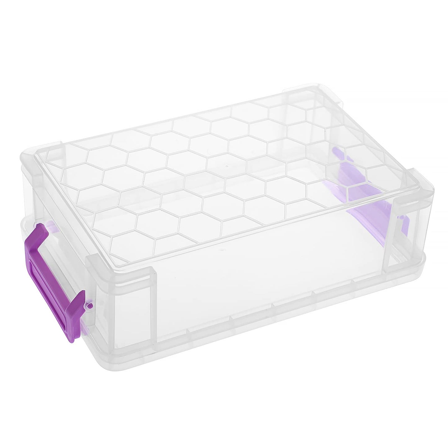 BTSKY 4 Pack Extra Large Plastic Pencil Box Stackable, Translucent, Purple