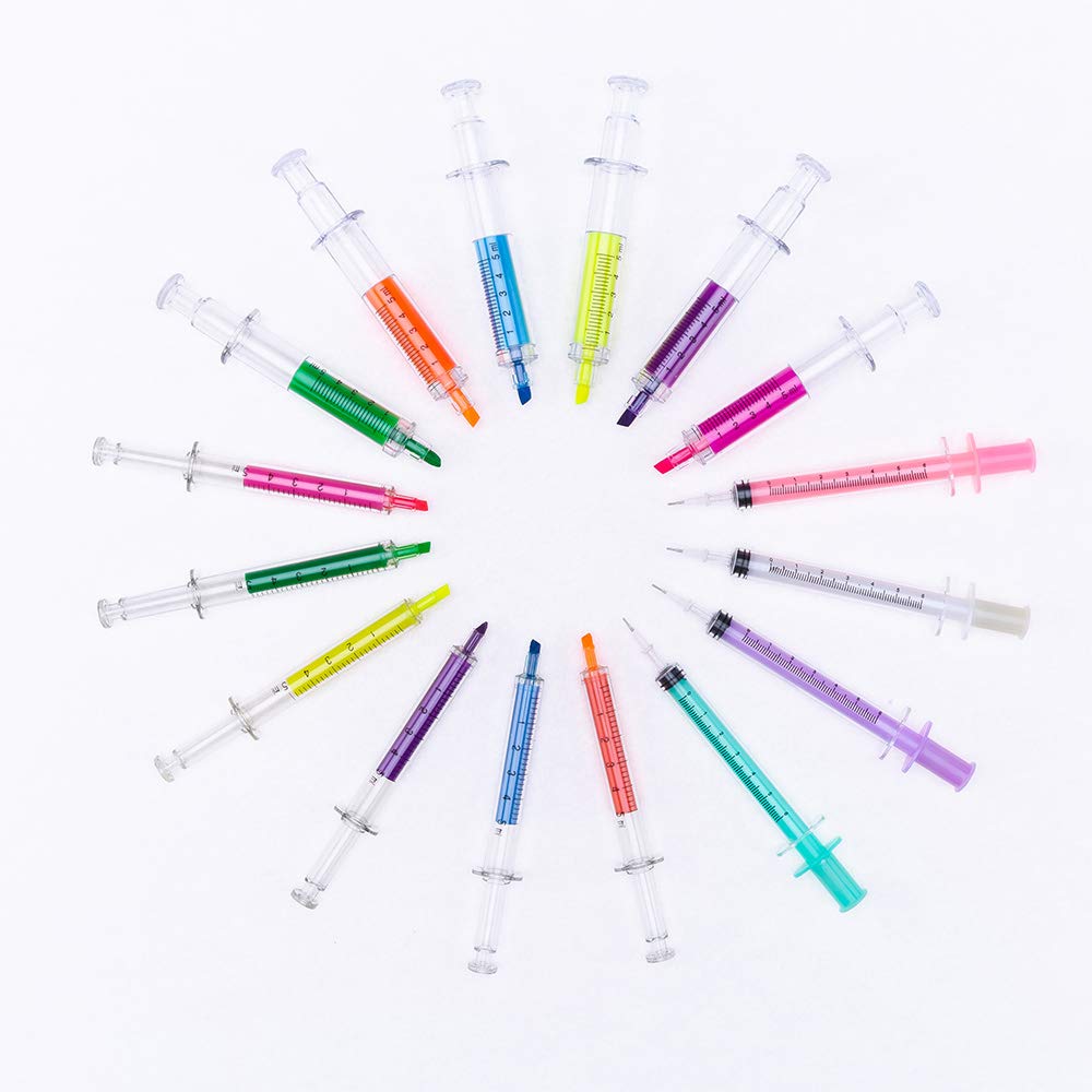 34 Pcs Cute School Supplies Set 12 Syringe Highlighters 4 Nursing Needle Pens 12 Vitamin Pill Pens