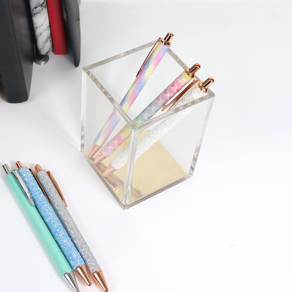 Clear Acrylic Body Bright Yellow Gold Tone Sticky Memo Pad Holder N Pen Holder Set for Office