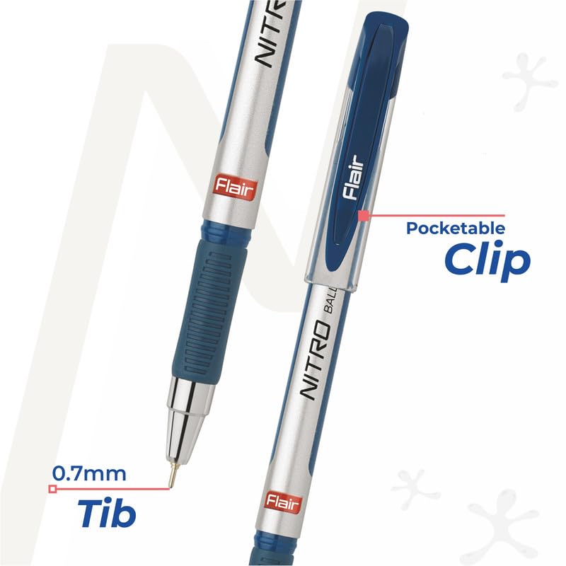 FLAIR Nitro 0.7mm Ball Pen Wallet Pack | Silky Low Viscosity Writing System for Effortless &