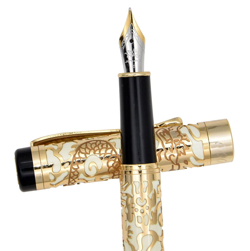zoohot Jinhao Dragon Pen Fine Nib Fountain Pen with Converter and Box Set (Apricot)