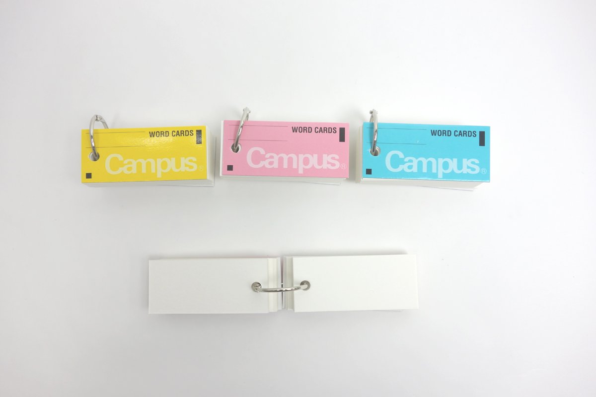 Kokuyo Campus Flash Cards with Binder Rings, Word Cards, Anki Cards, Mini Notecards, Medium Size