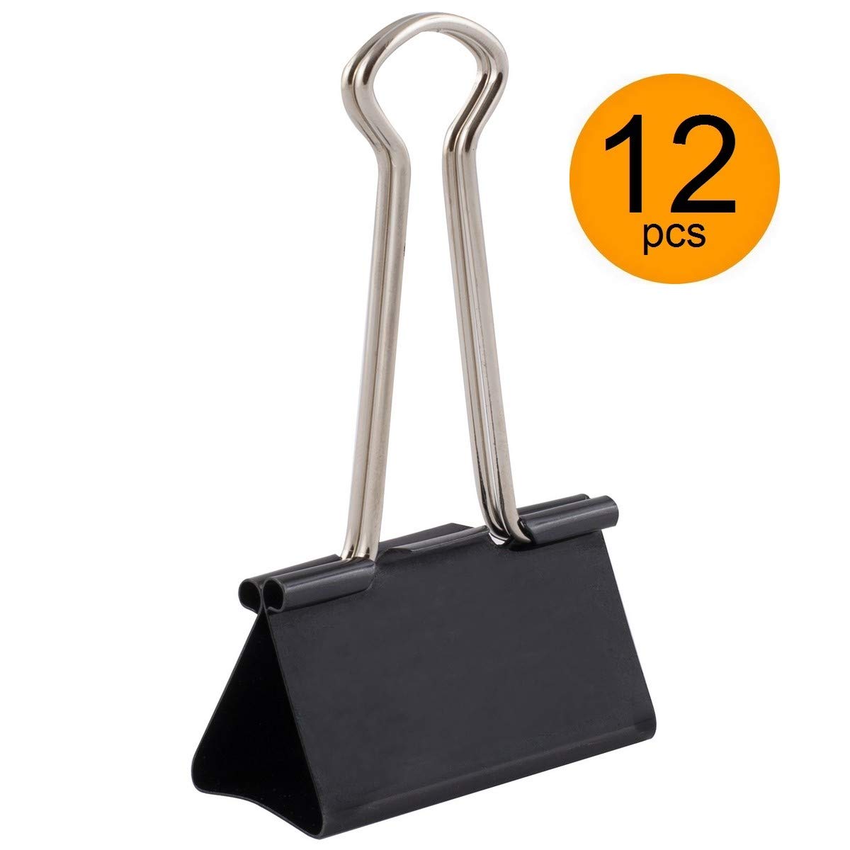D.RECT Pack of 12 Document Clips 51mm - Box of Multi-Function Paper Clips, Black
