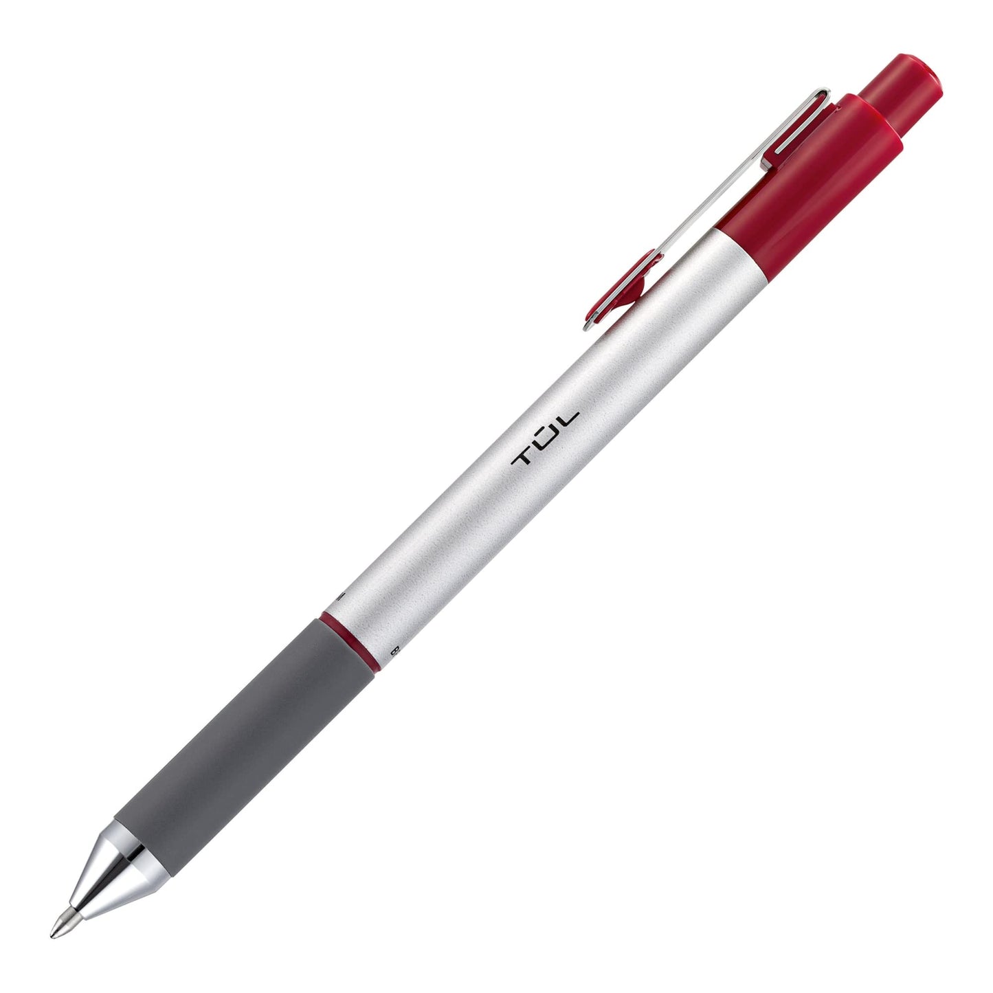 TUL BP3 Ballpoint, Retractable, Medium Point, 1.0 mm, Silver Barrel, Red Ink, Pack Of 12