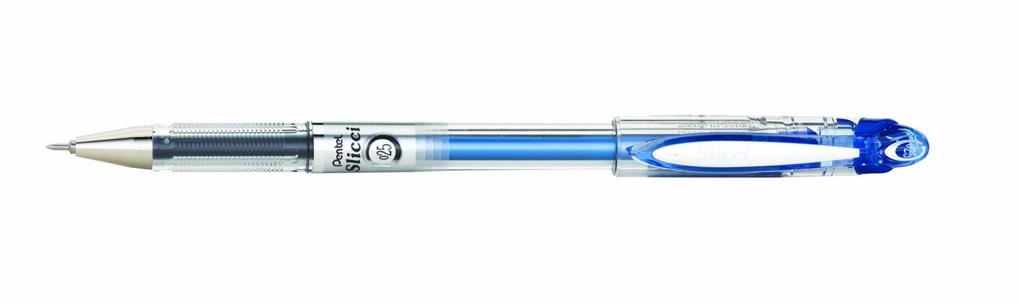 Pentel Arts Slicci 0.25 mm Extra Fine Gel Pen, Blue Ink, Box of 12 (BG202-C)