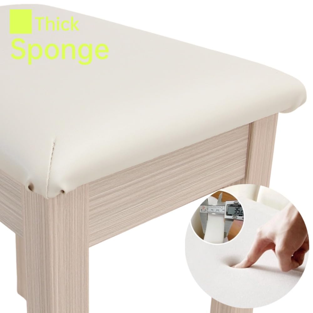Sanpuli Solid Wood Piano Bench with Storage, Piano Stool and Padded Cushion, Keyboard Bench with