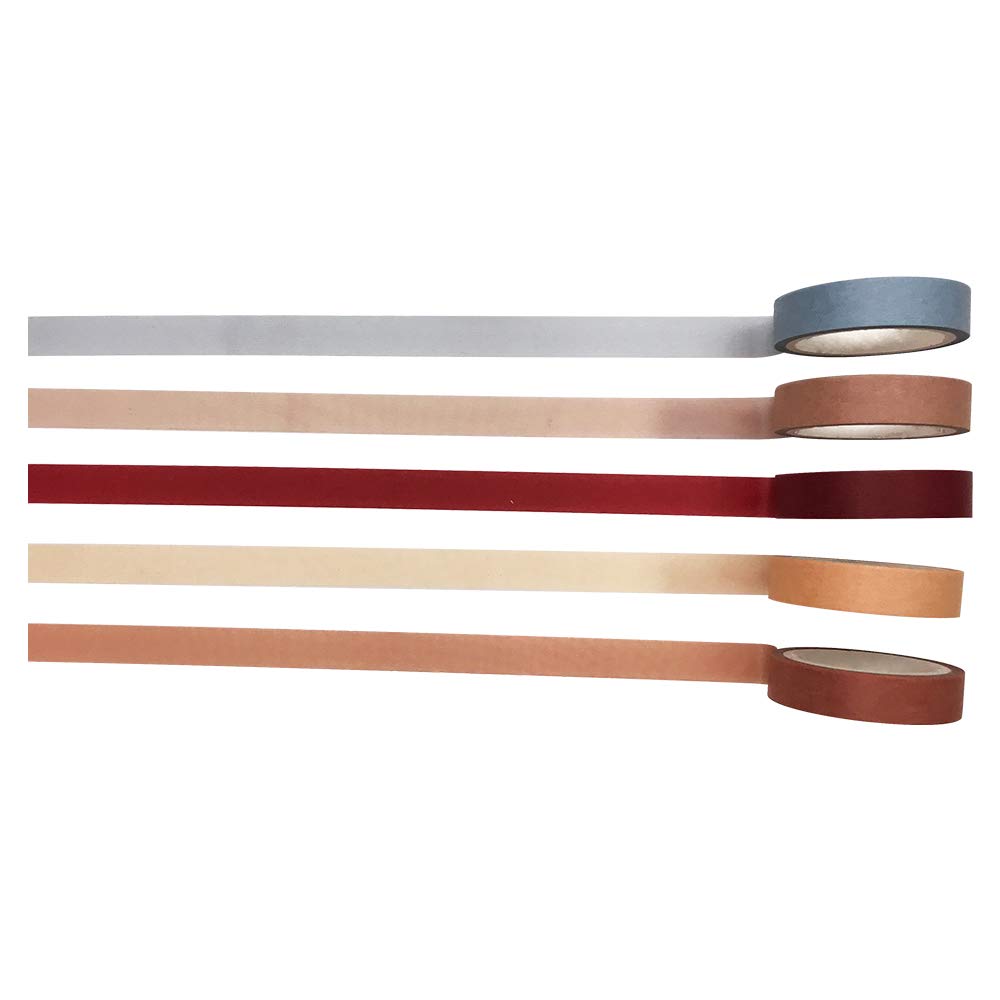 EnYan Solid Color Washi Tapes Set, 5 Rolls Basic Collection Decoration 10mm Wide Japanese Masking
