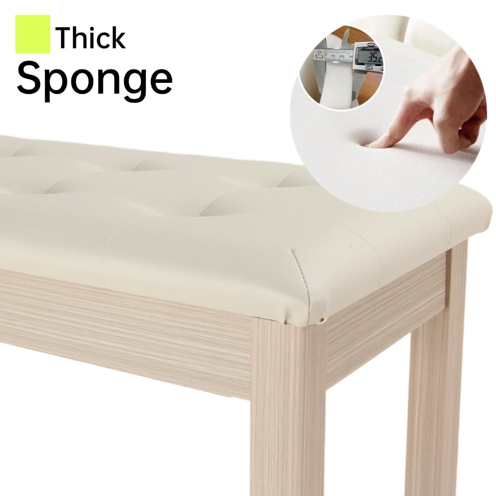 Sanpuli Solid Wood Duet Piano Bench with Storage, Piano Stool and Padded Cushion, Keyboard Bench