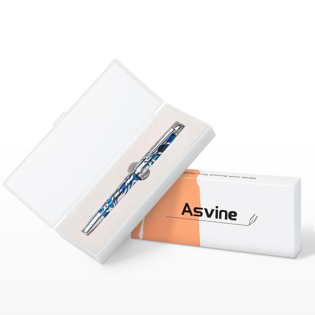 Asvine P80 Piston Filling Fountain Pen Medium Nib, Spider Skeleton Transparent Blue Acrylic Pen