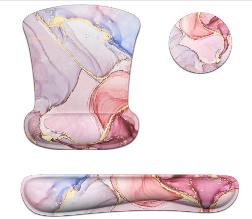 Wrist Rest Support Ergonomic Gel Mouse Pad & Memory Foam Keyboard Set Non-Slip Rubber PU Base Easy