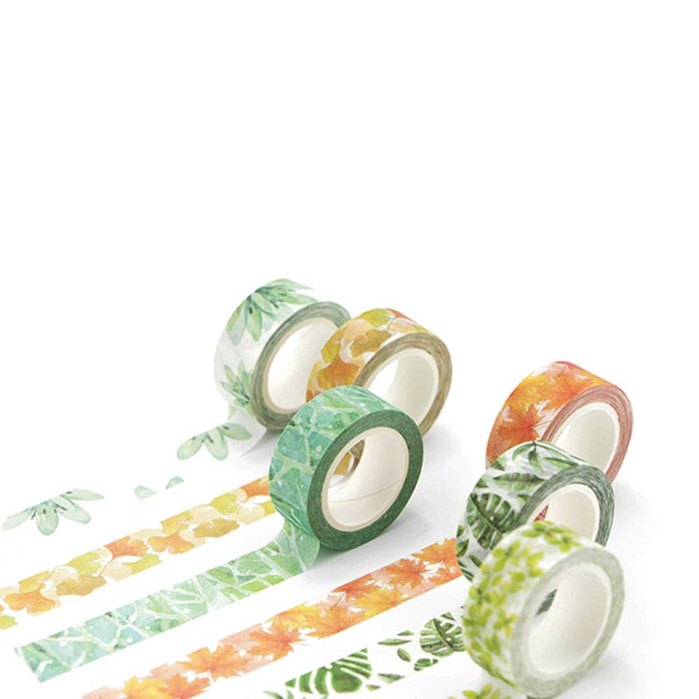 YUBBAEX Lush Plants Washi Tape Set 6 Rolls Floral Masking Decorative Tapes 15mm Wide (Feeling of