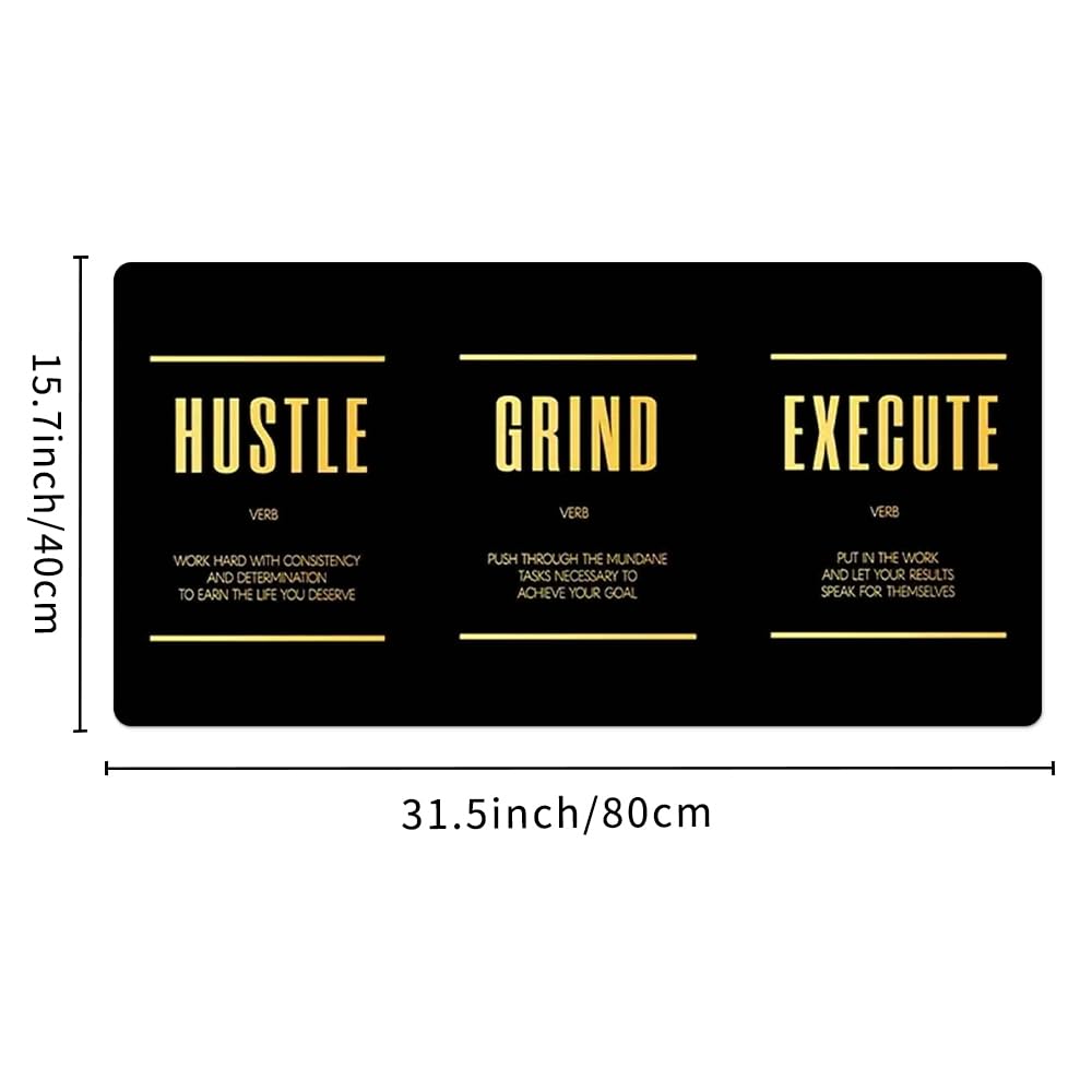 Reateforin Black Gold Hustle Grind Execute Keyboard Mat Positive Saying Mousepad Office Long Mouse