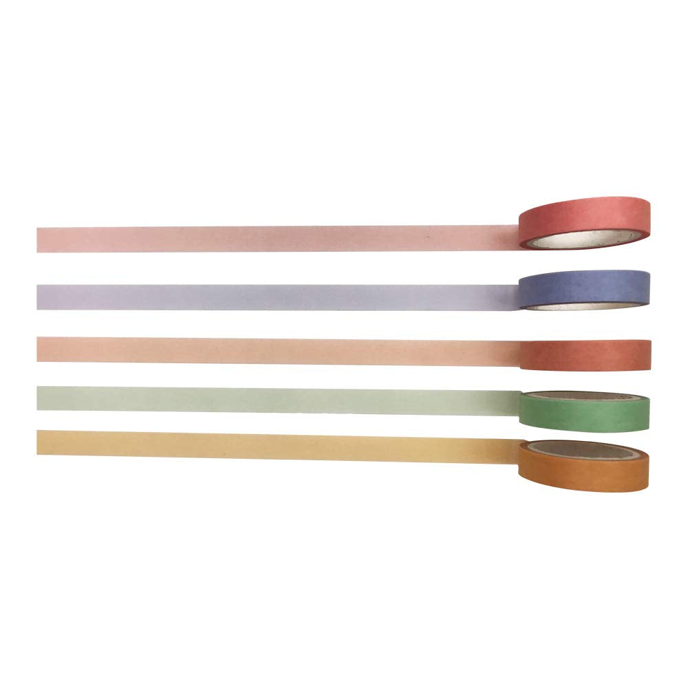 EnYan Solid Color Washi Tapes Set, 5 Rolls Basic Collection Decoration 10mm Wide Japanese Masking