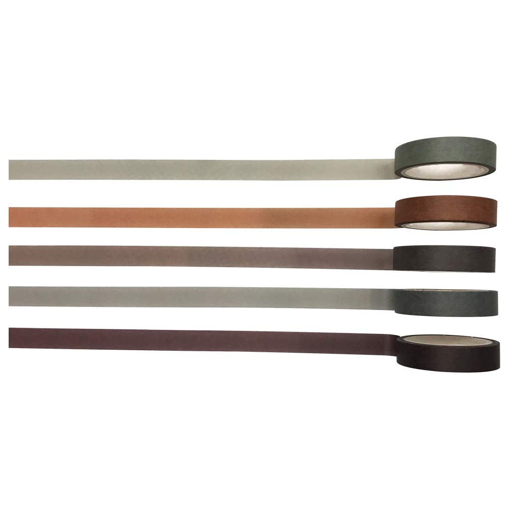 EnYan Solid Color Washi Tapes Set, 5 Rolls Basic Collection Decoration 10mm Wide Japanese Masking