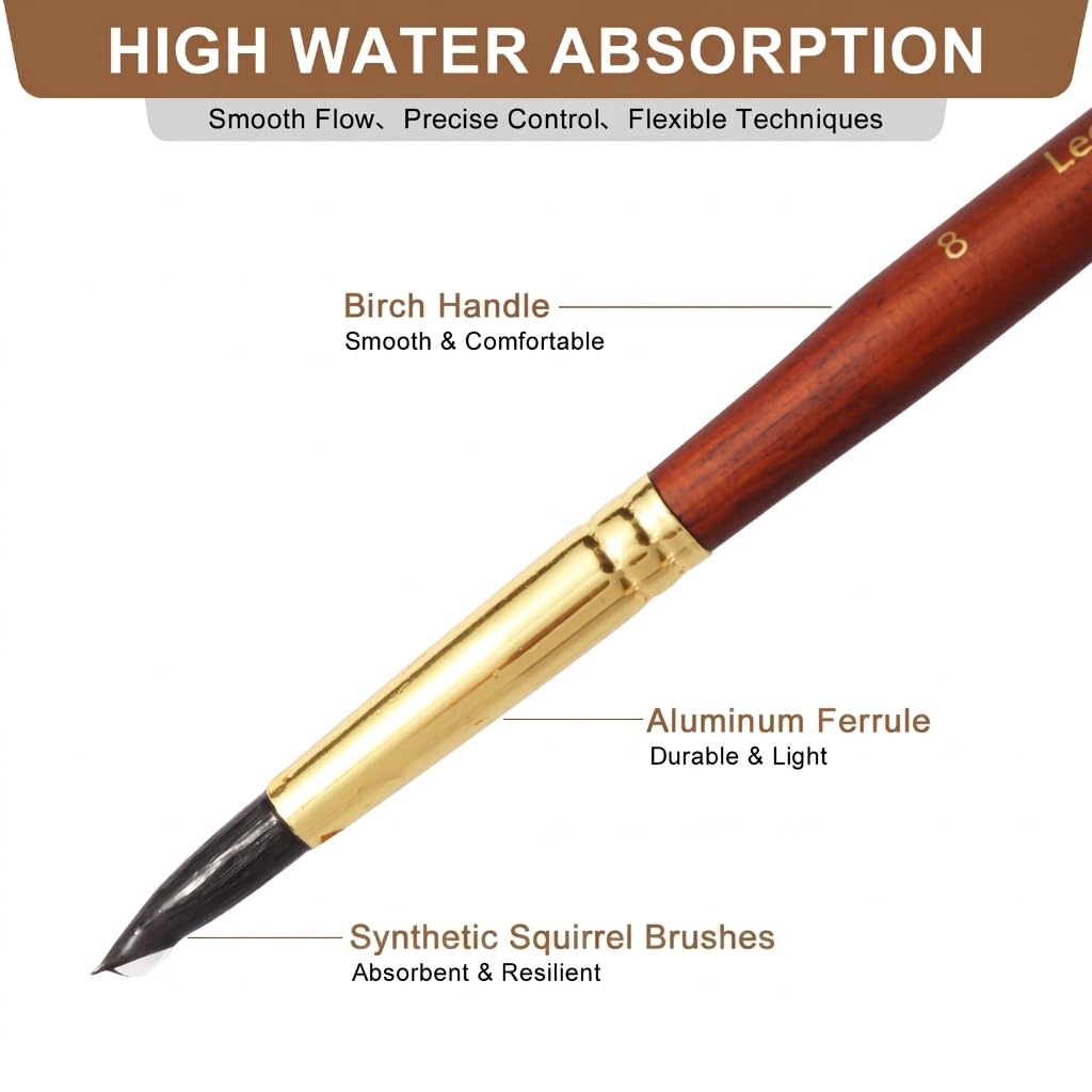 Legentura Professional Watercolor Brushes - 10 Pcs Synthetic Squirrel Watercolor Paint Brush Set