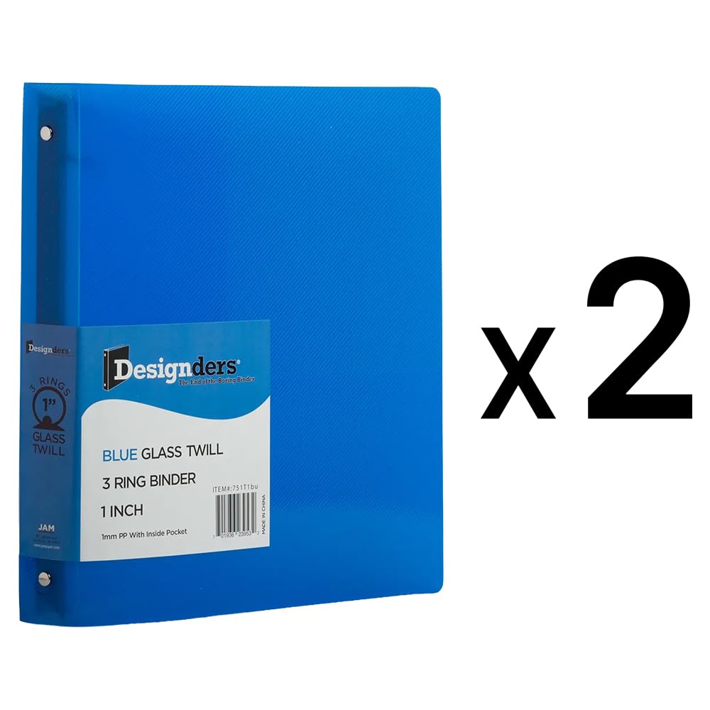 JAM PAPER Plastic 1 inch Binders - Blue 3 Ring Binders - 2/Pack