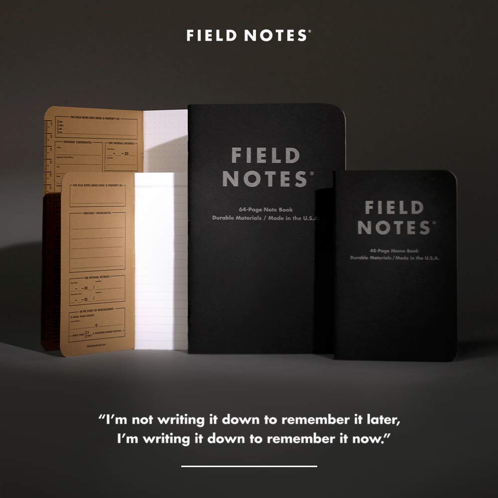 Field Notes 3-Pack Pitch Black Memo Books (3.5" X 5.5"), Dot-Graph, 48 Pages | Thin Pocket Sized