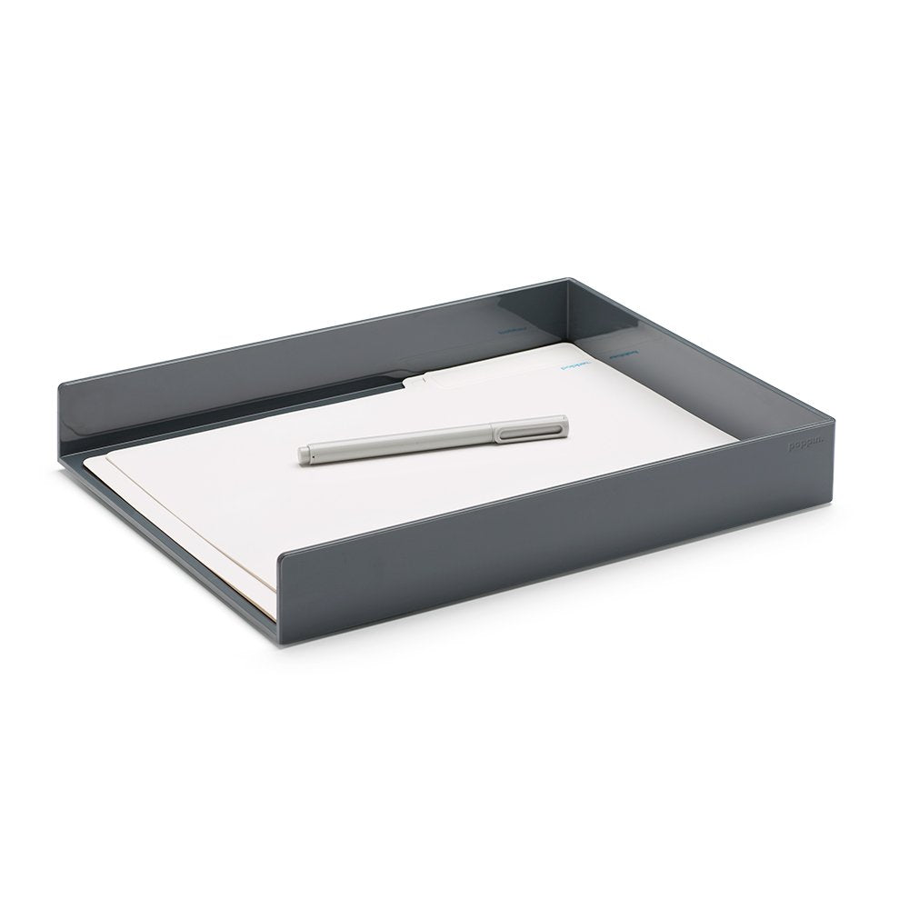Poppin Stackable Letter Tray - Modular Lacquer Desk Trays for Office Organization