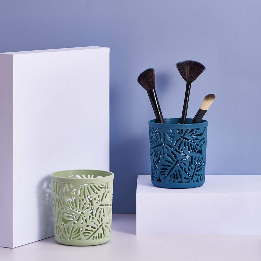 Carriecur Desktop Office Storage Organizer Creative Round Hollow Leaves Tropical Palm Leaves Design