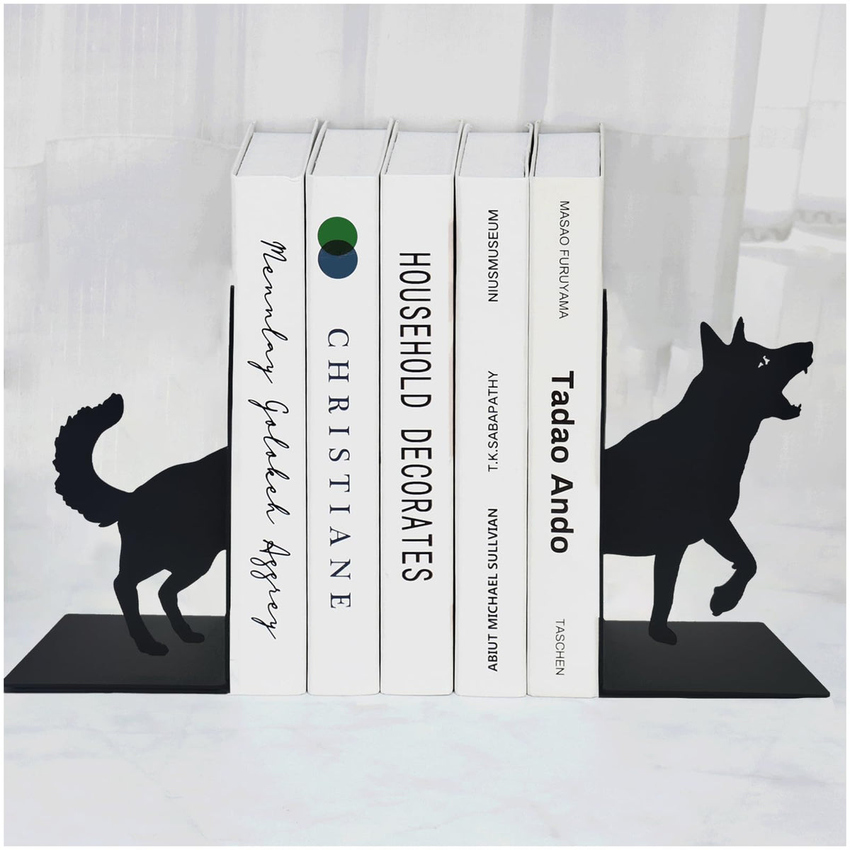 ENCIMART Dog Book Ends Decorative for Shelves, Black Metal Bookend Supports for Heavy Books, Book