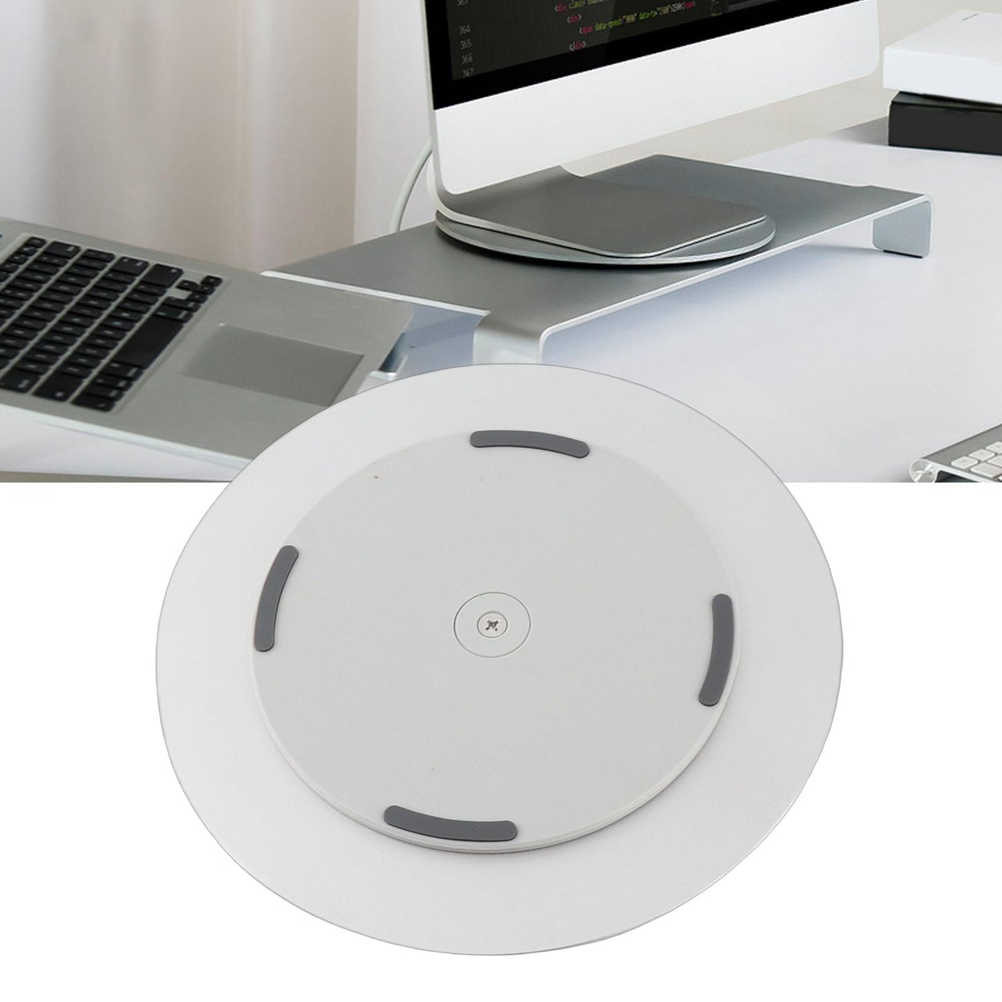 Silver Aluminum Alloy Computer Screen Monitor Turntable StandRotating Swivel Base, 360° Rotation
