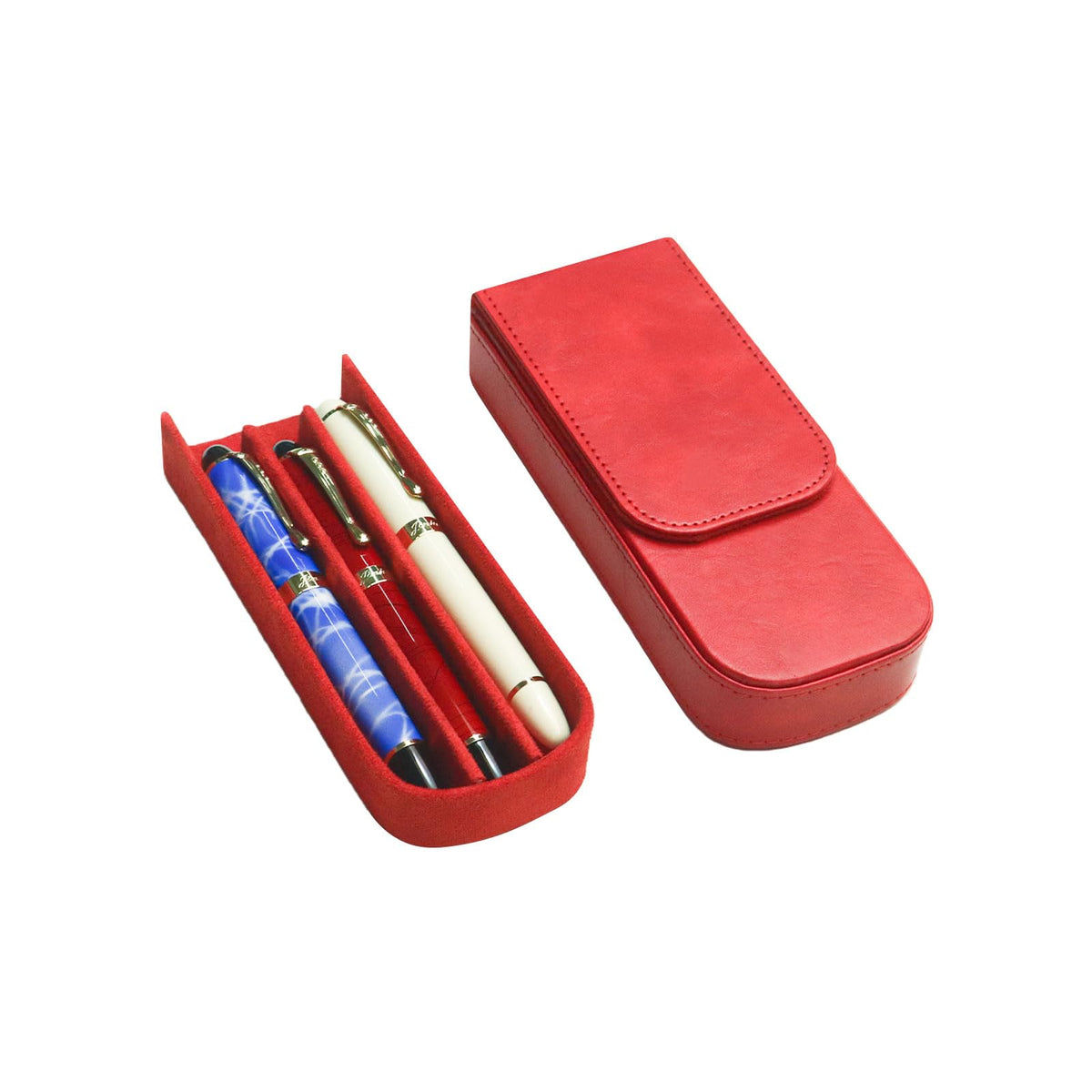 MIVLXLX PU Leather Fountain Pen Case, Pen Storage Tray Organizer(red)