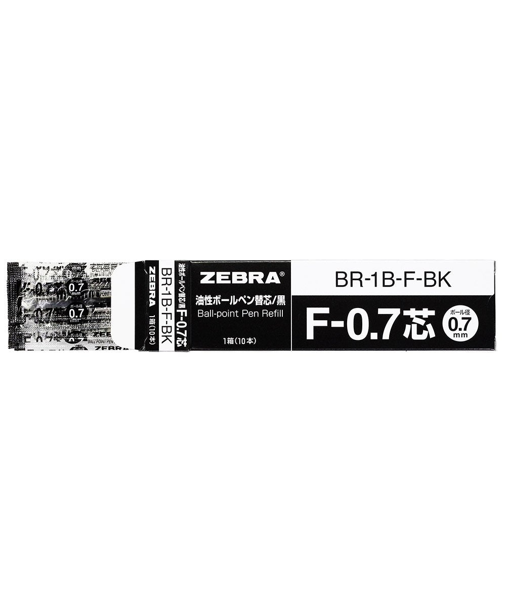 Zebra B-BR-1B-F-BK Oil-Based Ballpoint Pen Refill, F-0.7 Lead, Black, 10 Pens