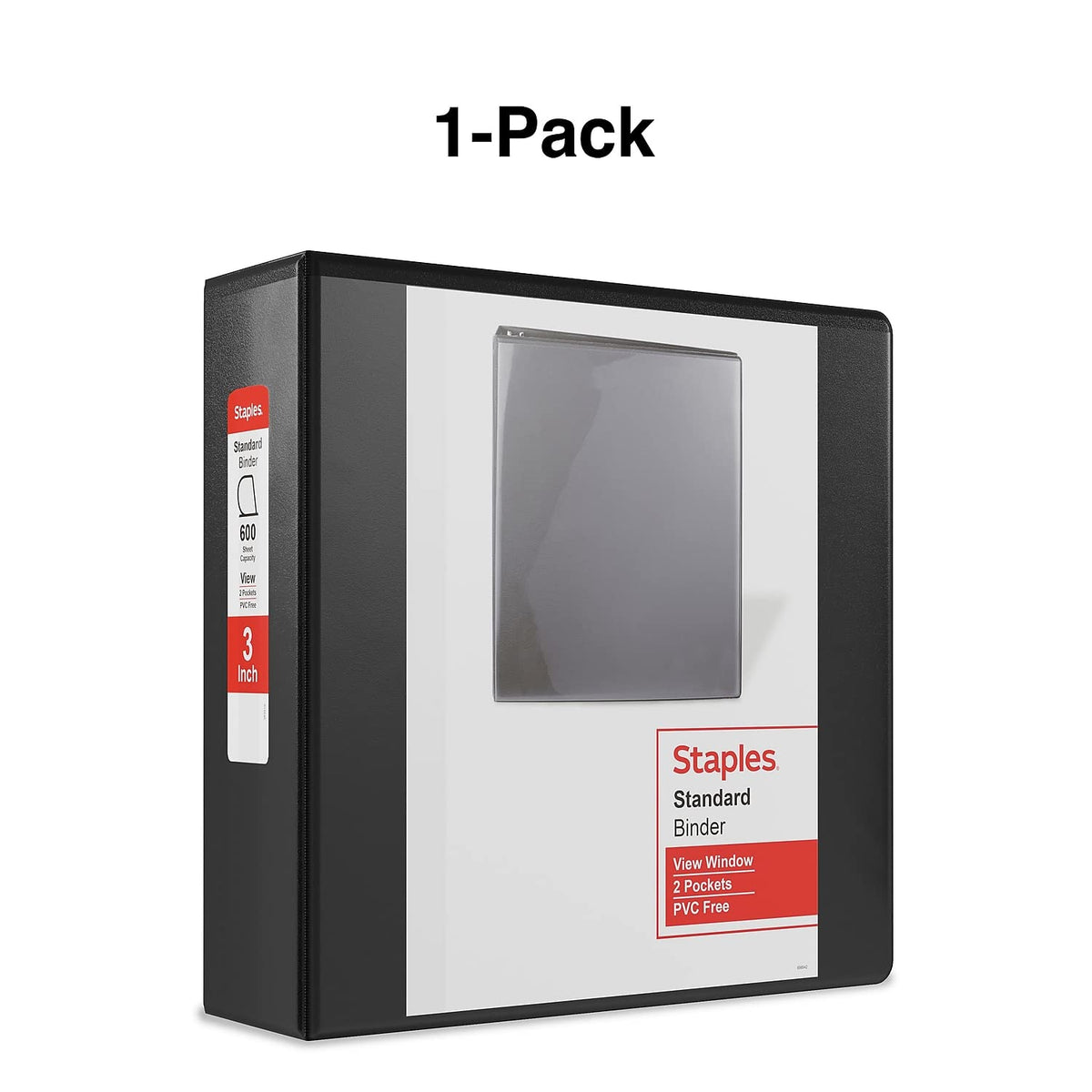 Staples Standard 3-Inch D-Ring View Binder, Black, Holds 600 Sheets