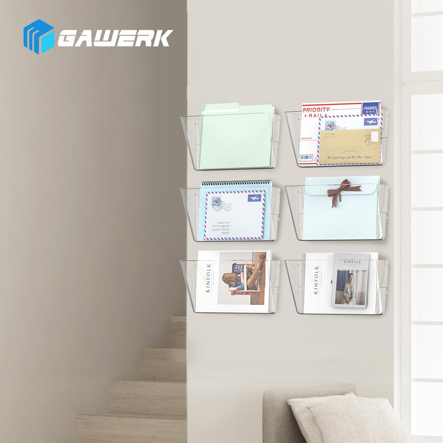Gawerk 6 Pack Clear Single Pocke Hanging Wall Mount File Holder Organizer
