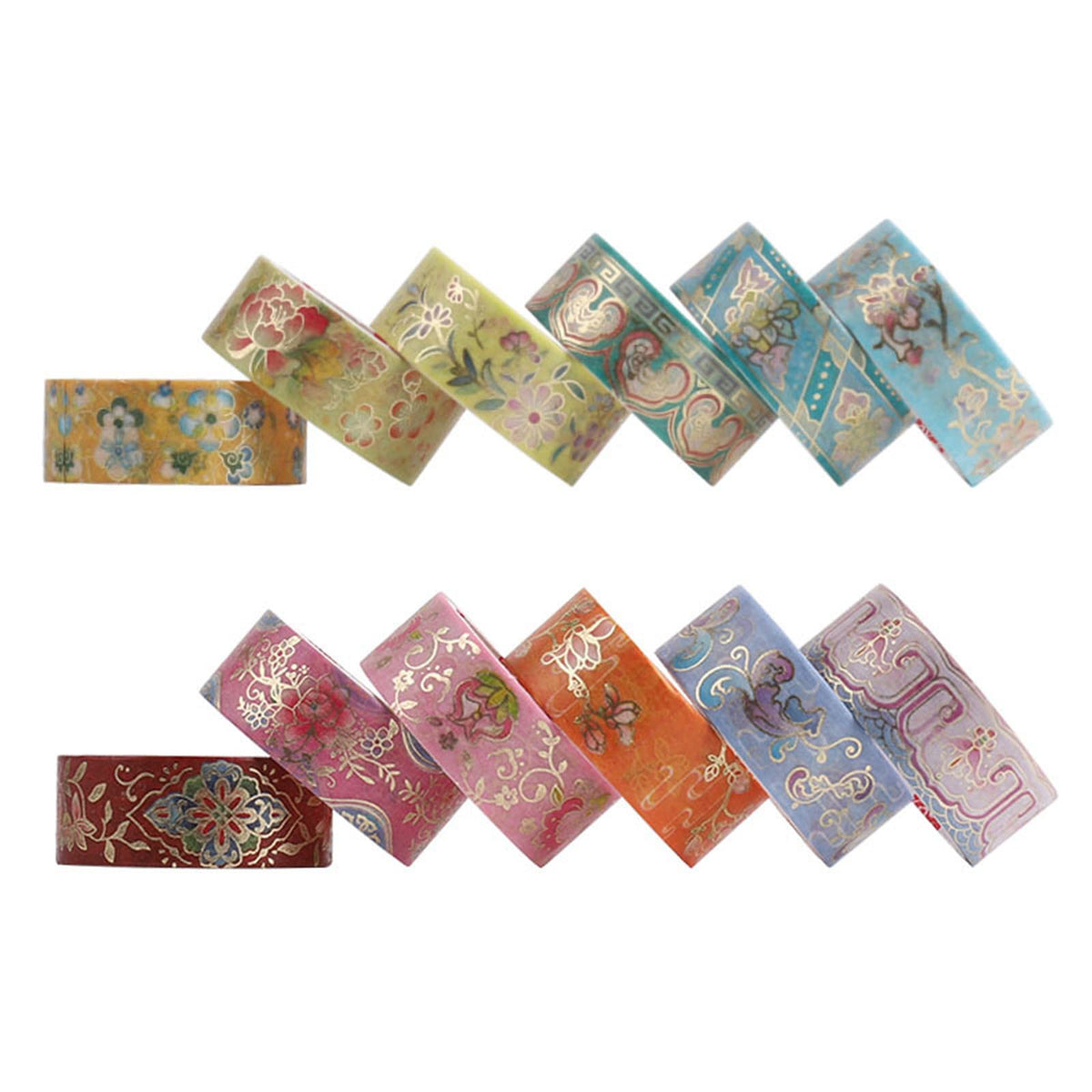 Esweny 12 Rolls Vintage Washi Tape Set, Gold Foil Decorative Masking Tape for Scrapbooking
