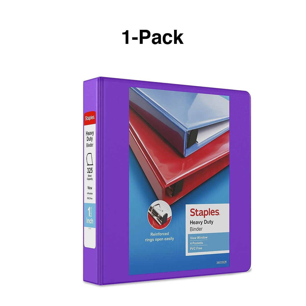 Staples Heavy-Duty 1.5-Inch 3-Ring View Binder, Purple, 3-Pack