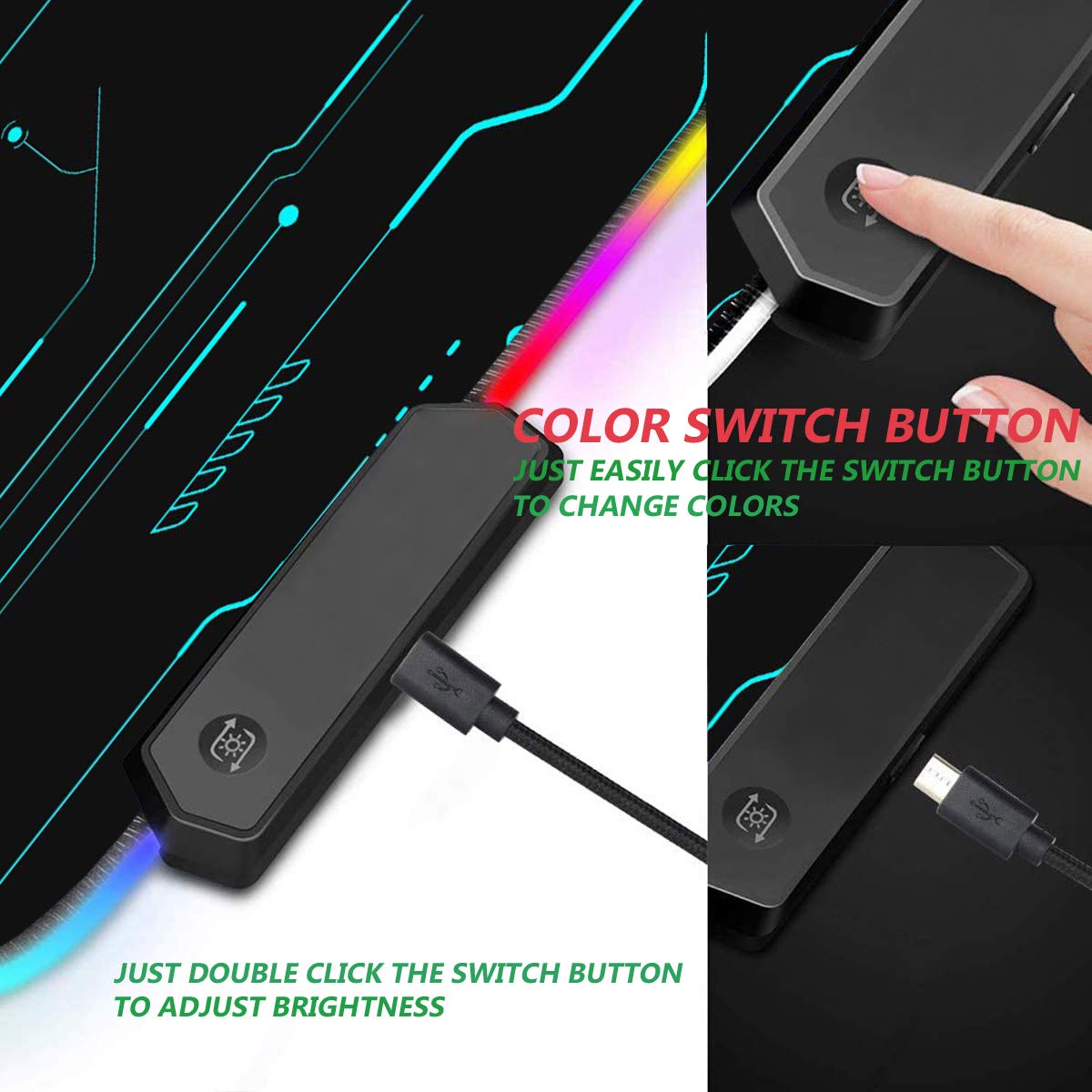 RGB Gaming Mouse Pad with Coffee Coaster, XXL Large Glowing LED Mousepad, Anti-Slip Rubber Base