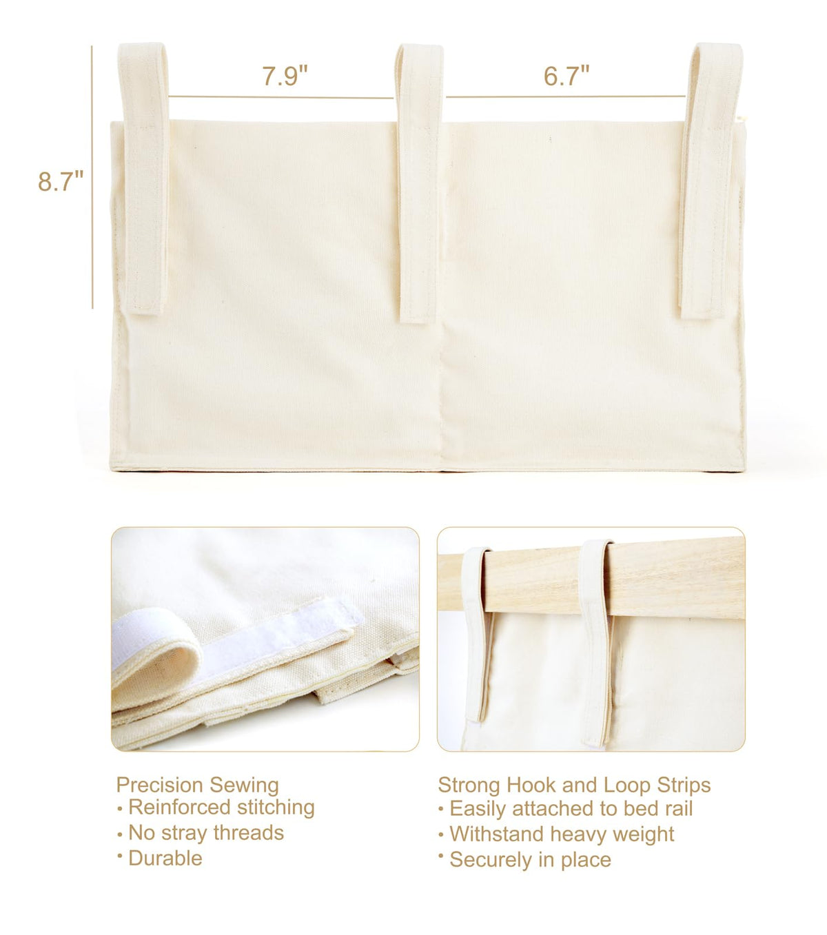 Mkono Bedside Caddy, Macrame Bunk Bed Hanging Organizer, 7 Pockets Ivory