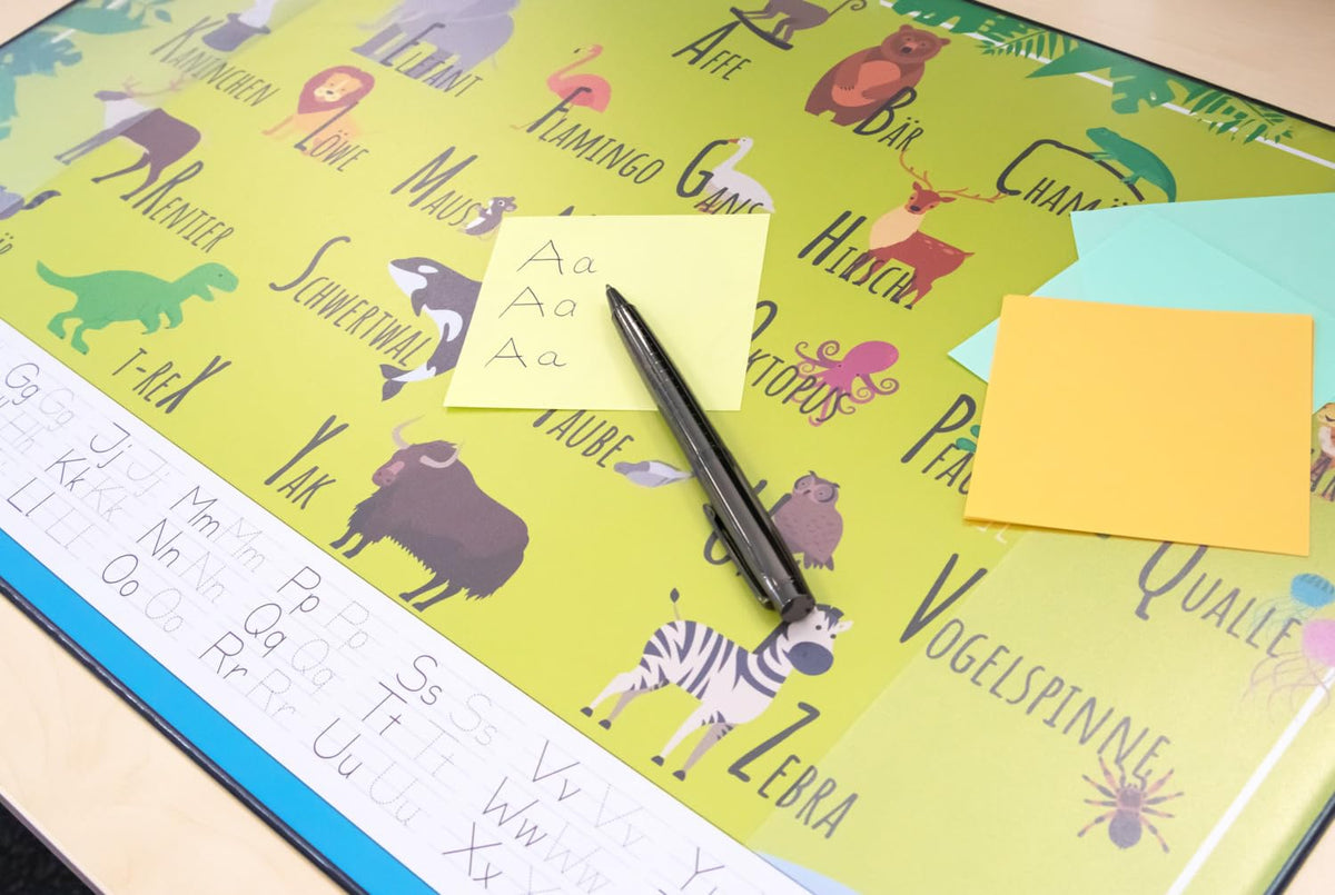 Idena 10450 Desk Mat with Two Pockets, Learning ABC, Approx. 58.5 x 38.5 cm, Practical Accessory