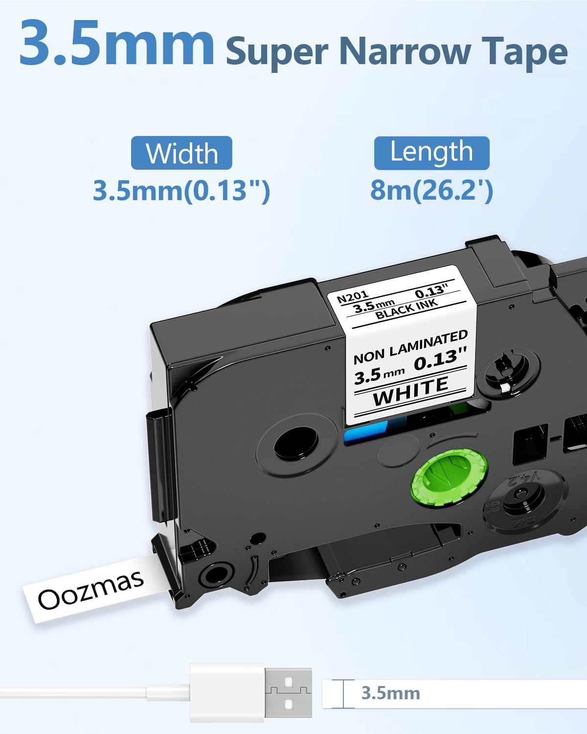 3.5mm Label Maker Tape Compatible with Brother TZE-N201 P-Touch Label Tape