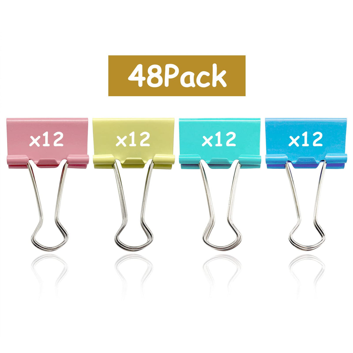 Ykimok 48 Pcs Medium Binder Clips, 1.25 inch(32mm), Colored Binder Clips, Paper Clamps Medium Size