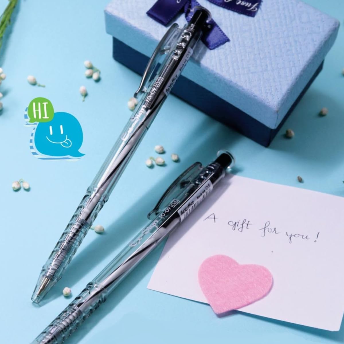 FLEXOFFICE Ballpoint Pens, Black Ink, 0.5mm Fine Point, 50 Count Pack, Quick Smooth Writing, Ball